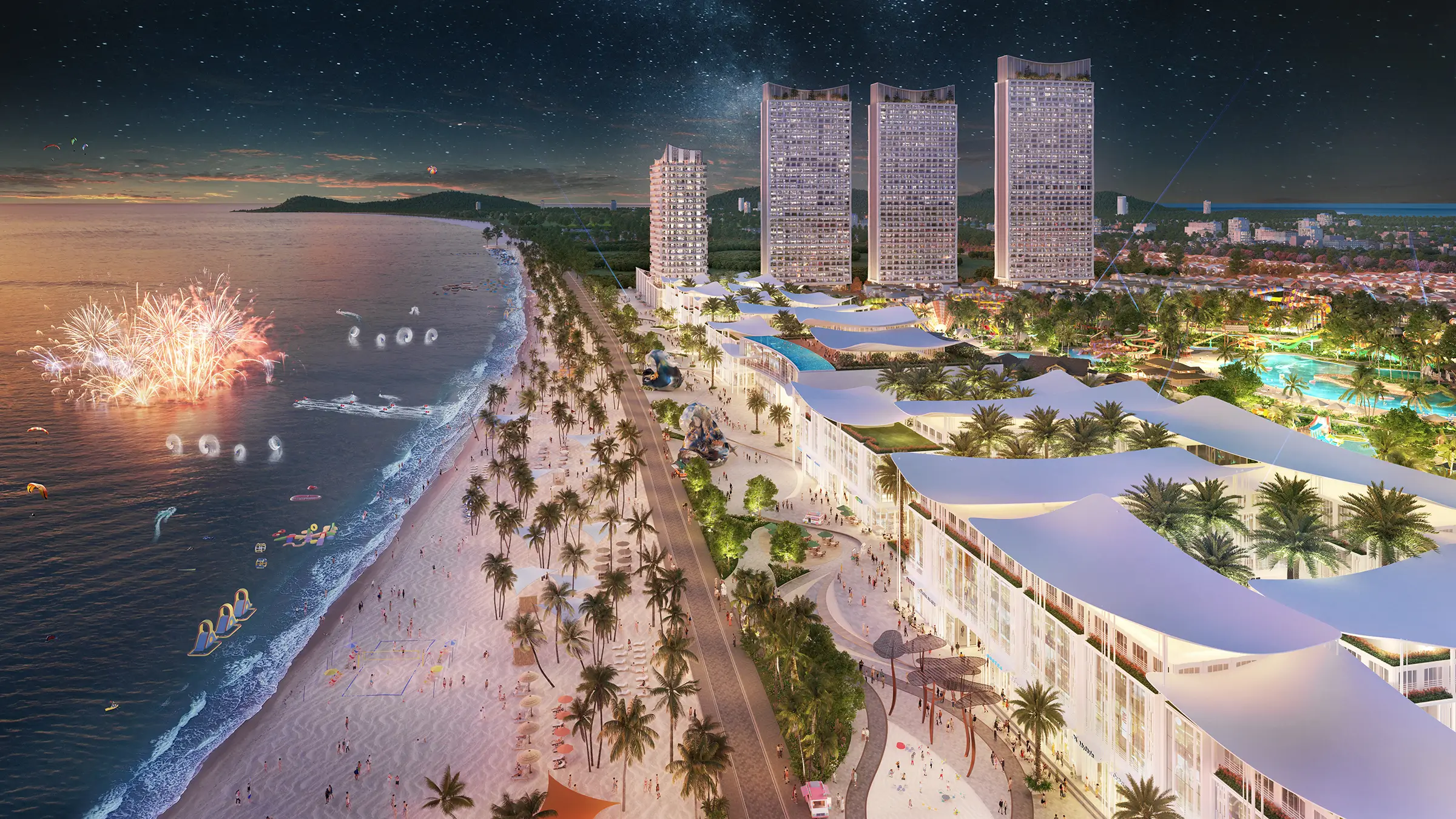 Quảng trường biển Blanca City về đêm