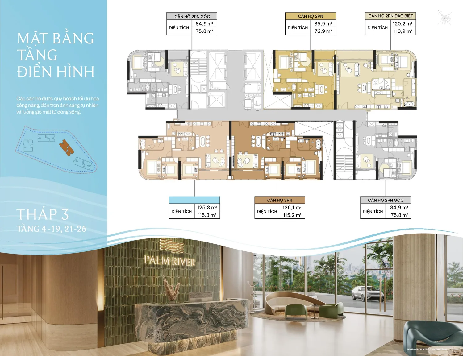 Mặt bằng tầng điển hình, Tháp 3, tầng 4–19 và 21–26.