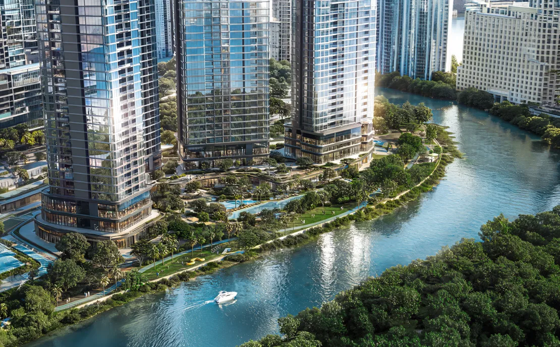 Phối cảnh tổng thể cụm tháp Palm River ven sông