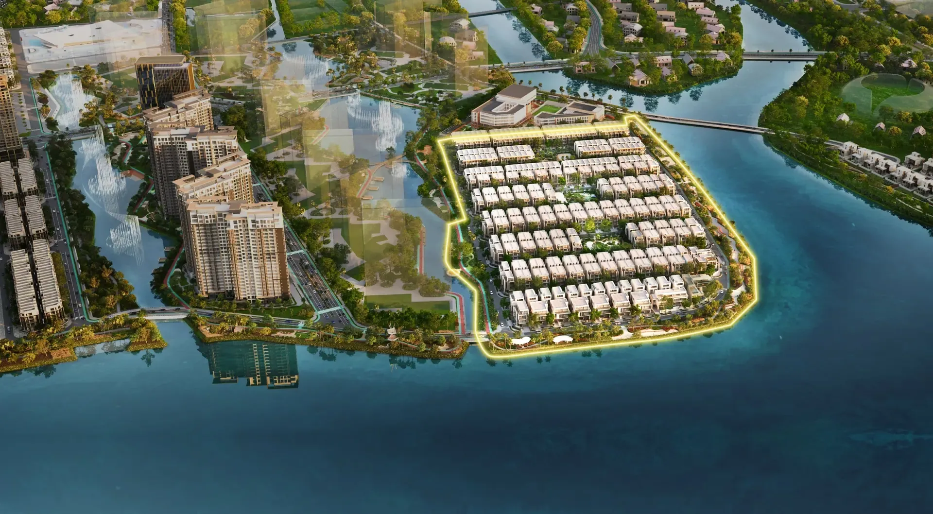 Phối cảnh bán đảo SOLA The Global City ba mặt giáp nước